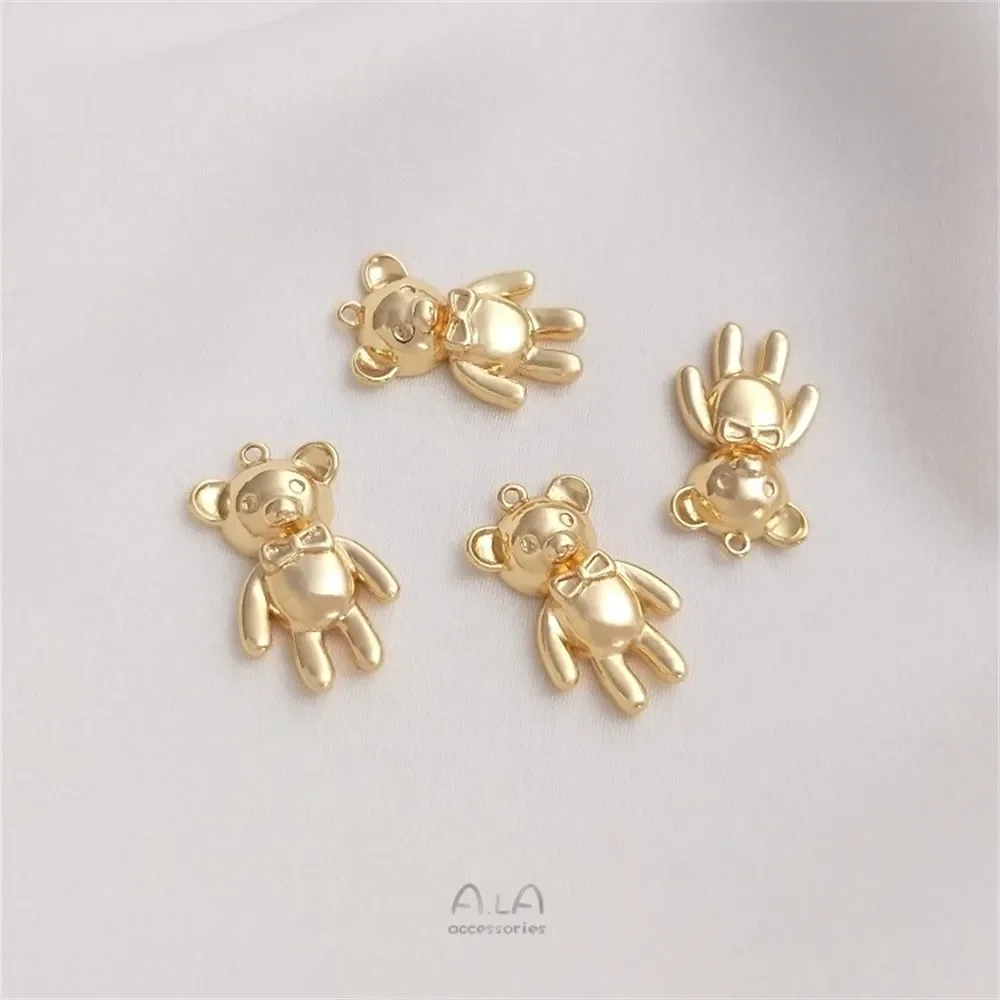 Paquete de oro de 14 quilates, bonito colgante de oso y conejo, joyería hecha a mano, colgante DIY, pulsera, collar, colgante de joyería K171