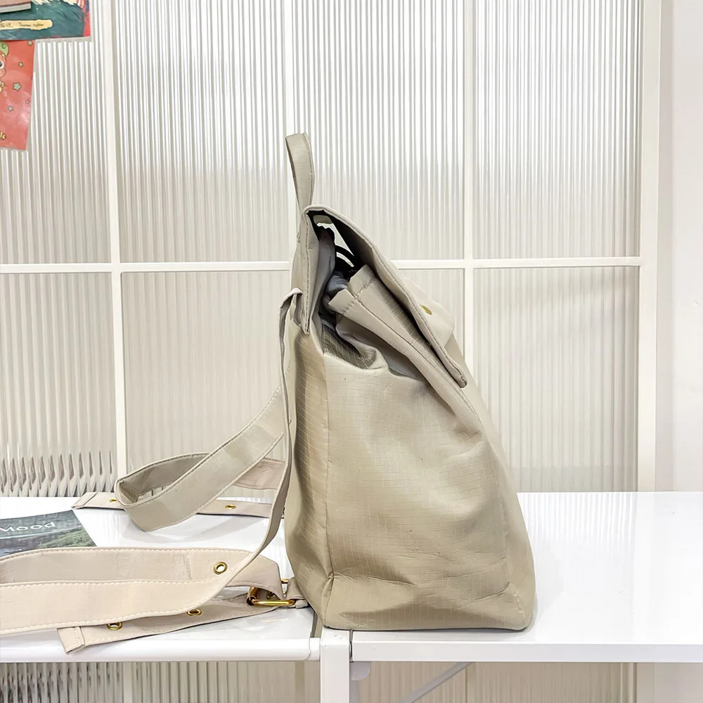 Fashion Nylon Flap Backpack, Casual Drawstring Inner Daypack, Large Capacity Embroidery Decor Multi‑Color, for Daily Outing