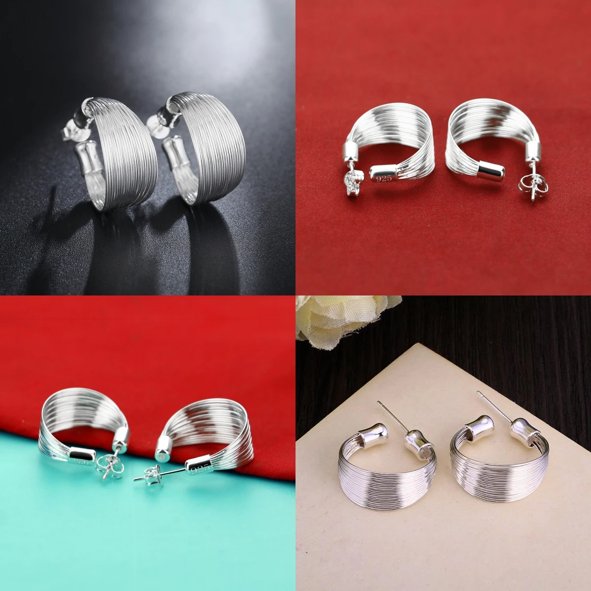 

925 Sterling Silver Retro line Earrings stud for Woman Luxury Fashion Party Wedding Accessories Jewelry Christmas Gifts