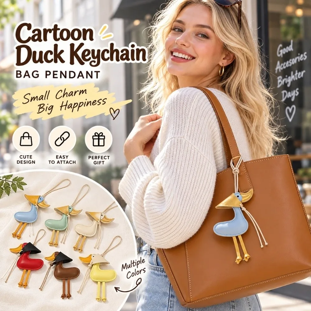 New PU Leather Duck Keychain Scarf Duck Shape Cute Style Bag Pendant Hanging Rope Colorful Animal Keyring Gift for Couples