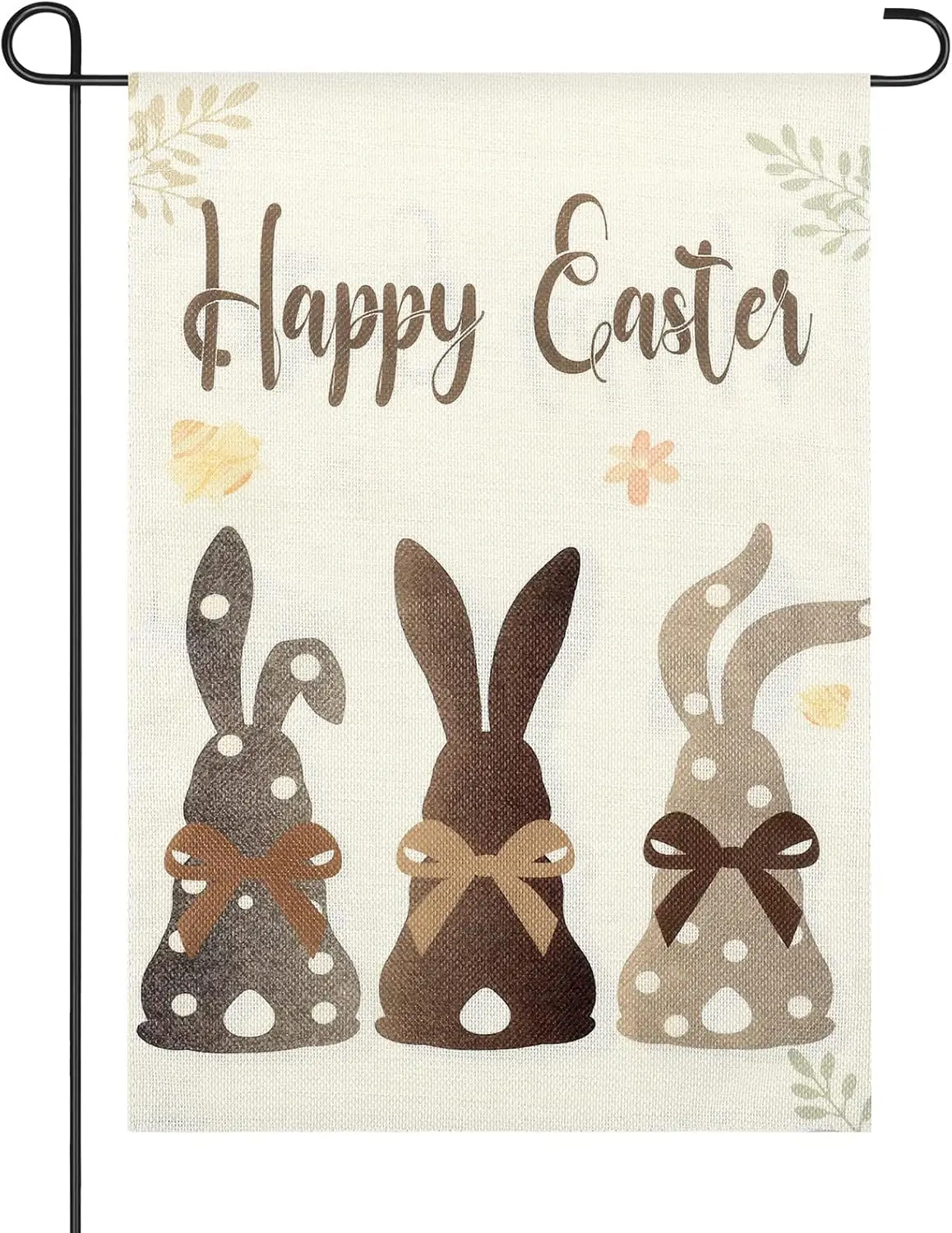 Preboun Easter Bunnies Brown Polka Dots Burlap Garden Flag, 12 x 18 Inch, Double Sided