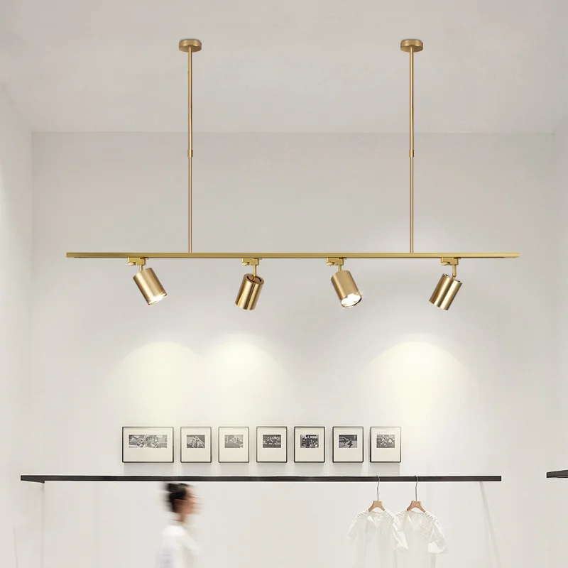 

Modern minimalist golden light track pendant lamp commercial Nordic long bar restaurant long pole clothing store lampshade