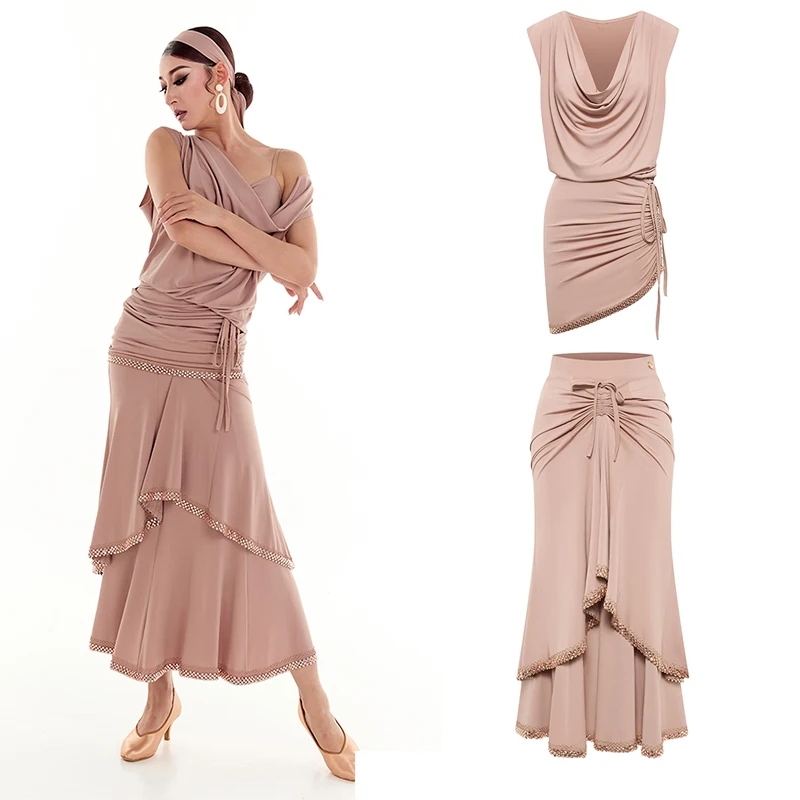 

Luxury DUYQ Swing Collar Top Big Swing Skirt For Women Ballroom Dance Performance Costumes Modern Dance Dress Stage Wear DN21672
