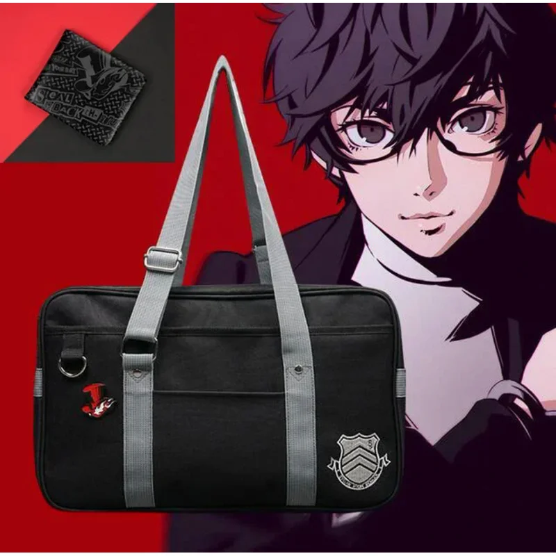 

Холщовая школьная сумка 40 см Persona 5, персонализированная сумка-мессенджер A5, сумка Джокер, пантера, черепа, лисы, Акира Курусу, реквизит для косплея tm1018