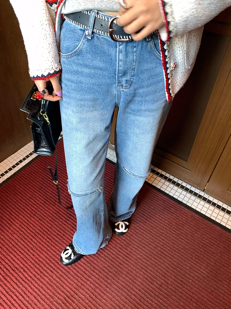 

Прямые джинсы с высокой талией, женские дизайнерские джинсы Sensation, повседневные длинные брюки с высокой талией и водной талией