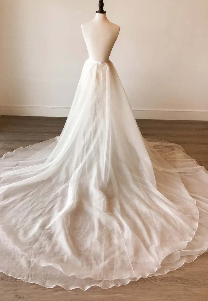 Detachable Wedding Tulle Overskirt Bridal Tulle Overlay Skirt Long White Elegant Wedding Train Customized Detachable Skirt Women