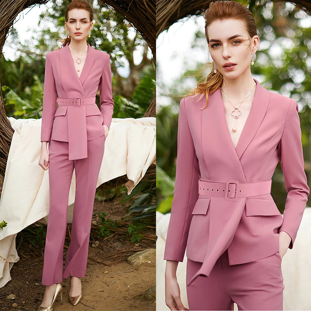 

Celebrity Tailored Women Pants Suits Spring Slim Fit Prom Party Wear Blazer For Wedding Wide Leg 2 Pieces