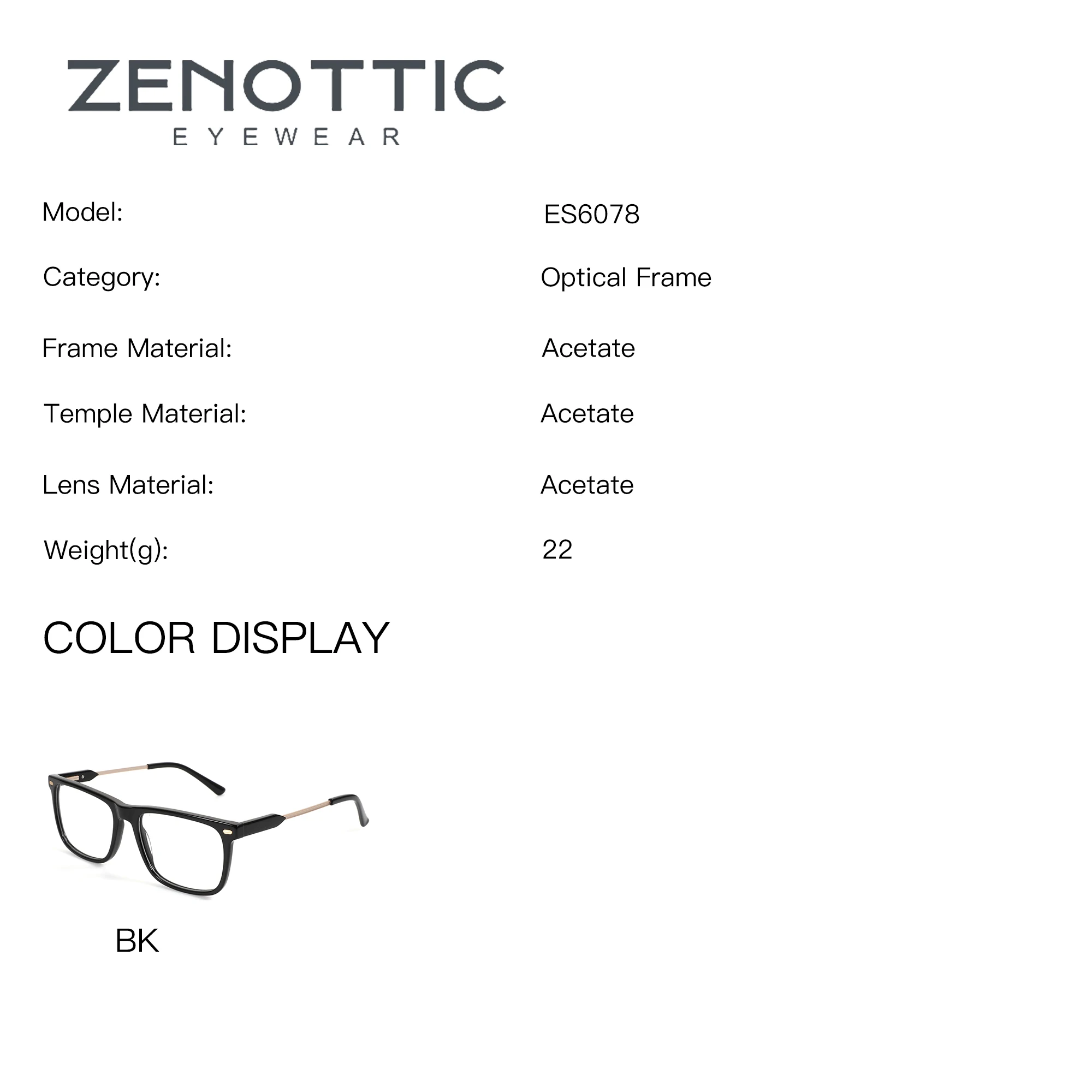 ZENOTTIC (L Size)Men's Acetate Square Prescription Glasses Photochromic Optical Lenses Anti Blue Light Myopia Degree Eyeglasses