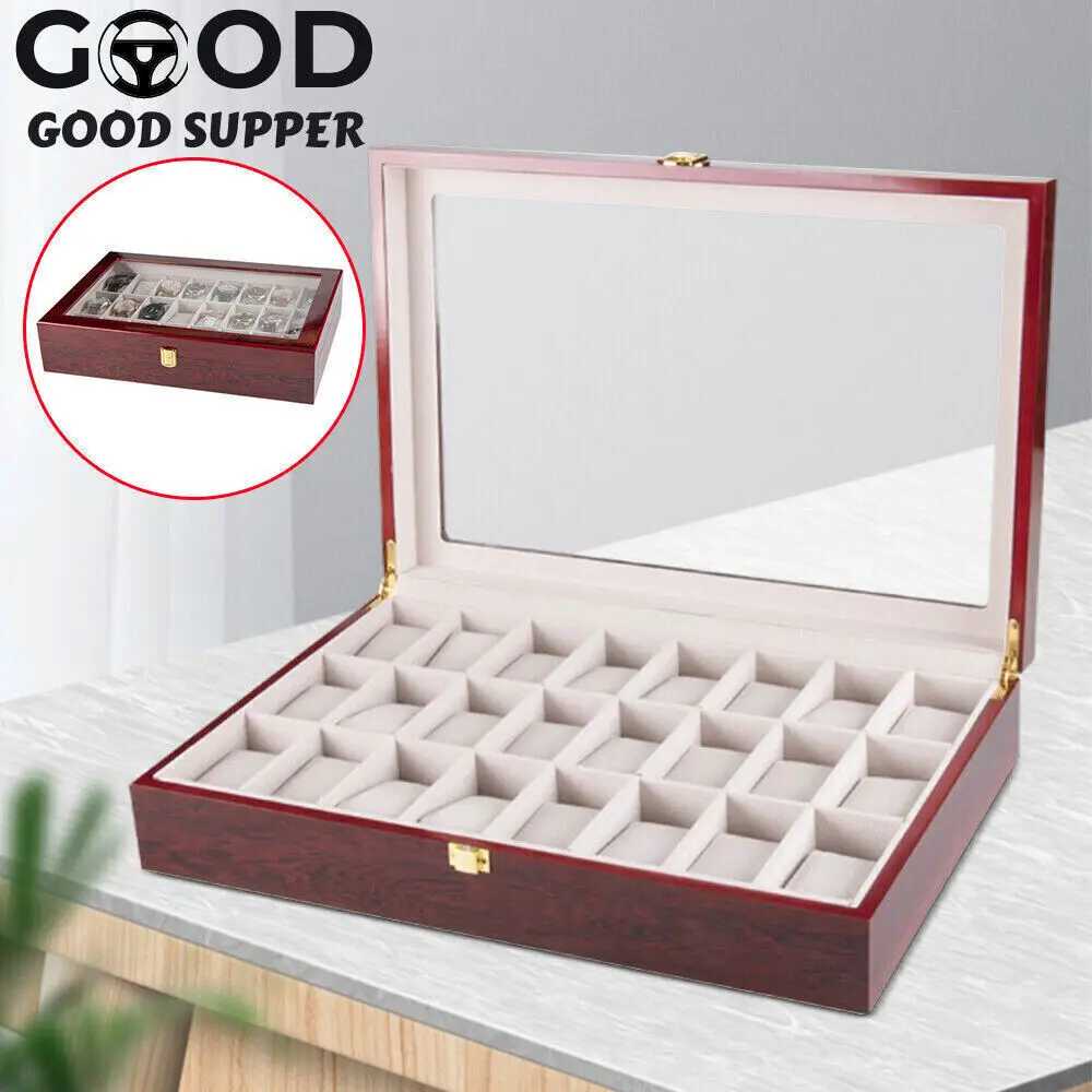 Watch Storage Box with 24 Slots, Mdf, Glass, Zinc Alloy Construction, Removable Pillows for Easy Cleaning and Protection