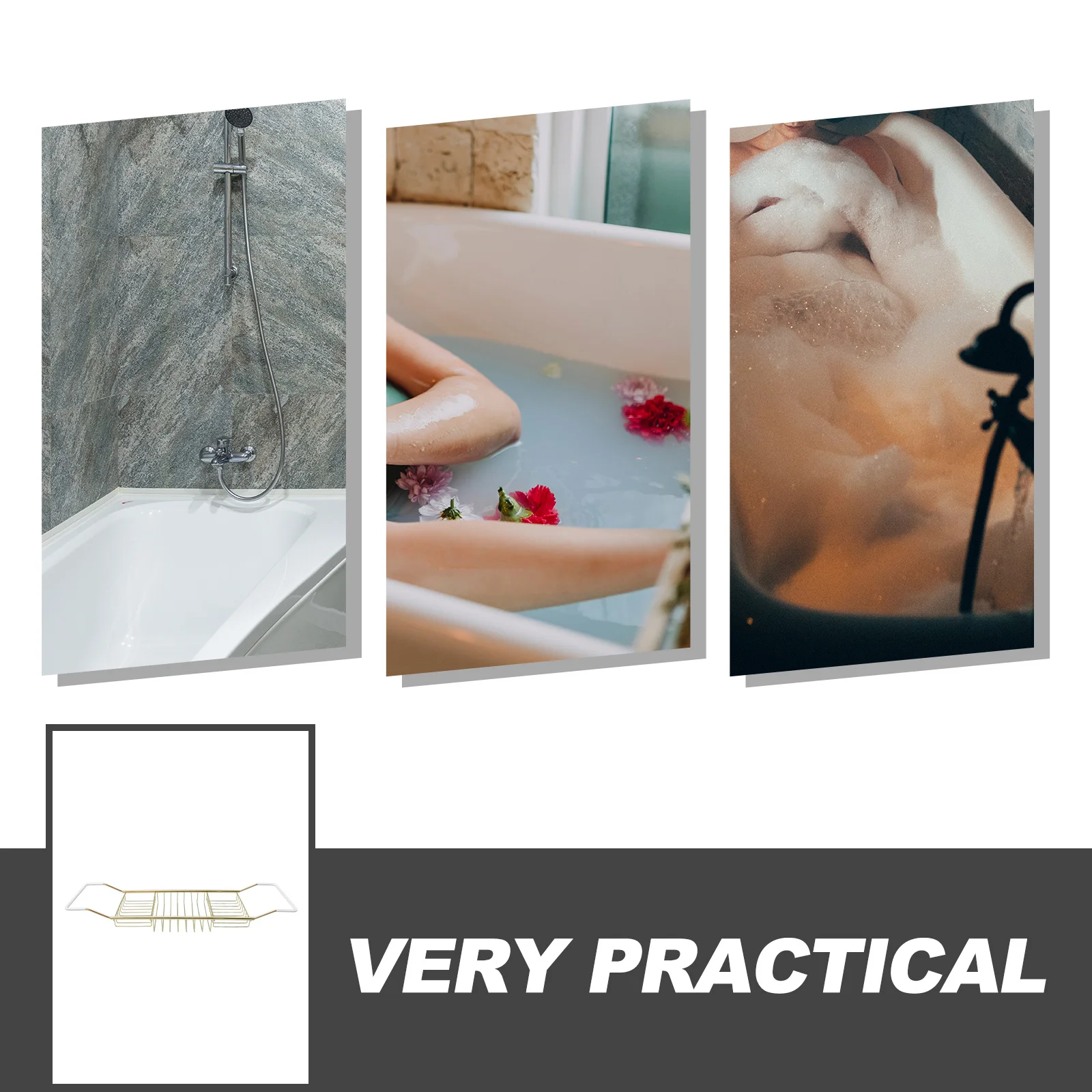 قابل للتعديل الفولاذ المقاوم للصدأ حوض الاستحمام الرف تلسكوبي المضادة للانزلاق التخزين المنظم حامل صينية للهاتف كتاب اللوحي كأس للنبيذ #3