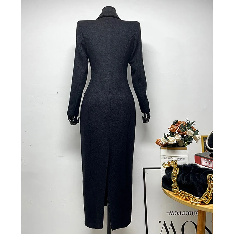 Coreano preto clássico casaco de lã commuter elegante fino manga longa outwear moda abotoado blazer lapela senhora do escritório jaqueta