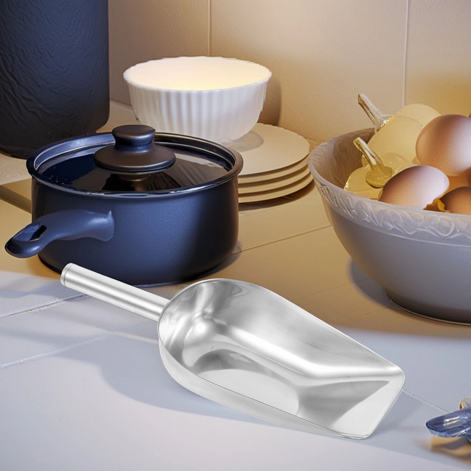 

Large Thickened Stainless Steel Ice Scoop Metal Kitchen Flour Candy Sugar Food Shovel Utility Bar Ice Cube Scooper