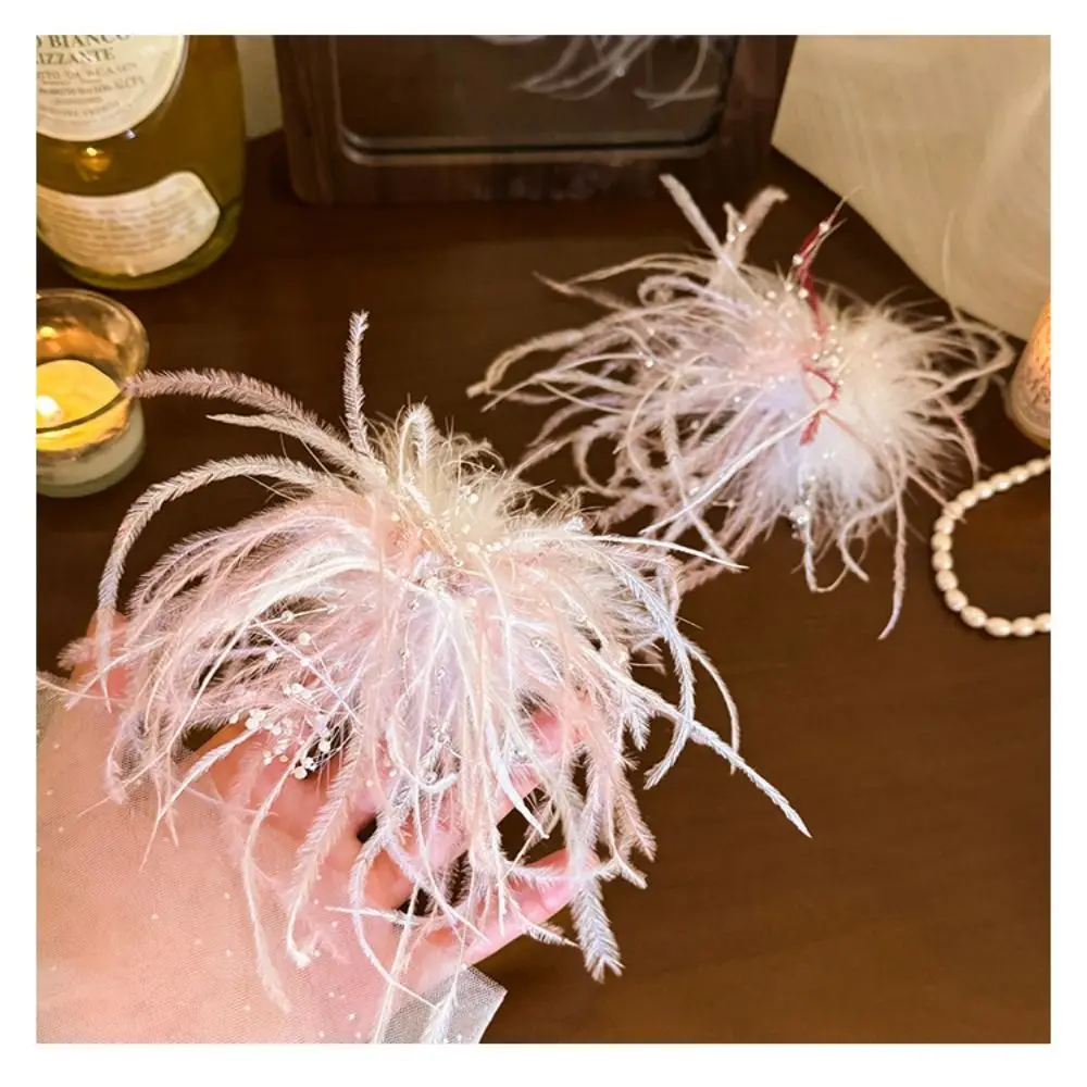 جديد الألعاب النارية ريشة الشعر كليب اللؤلؤ الجنية منقار البط كليب أنيقة إكسسوارات الشعر الجانب مشبك شعر الفتيات