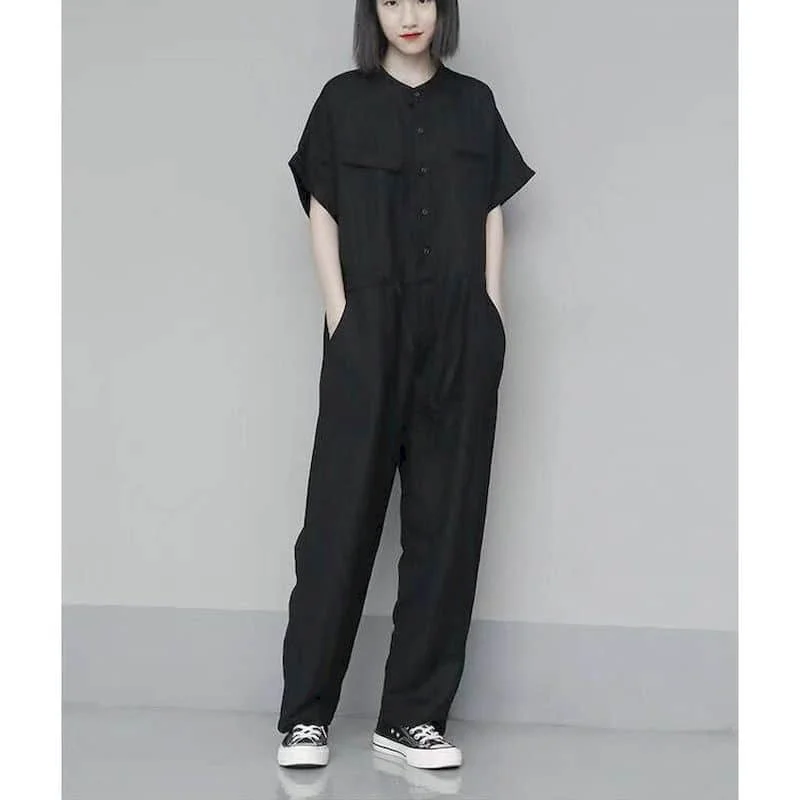 Solid Jumpsuits for Women Harajuku Lace-up Waisted Straight Pants One Piece Outfits Women Rompers Loose Casual Vintage Playsuits