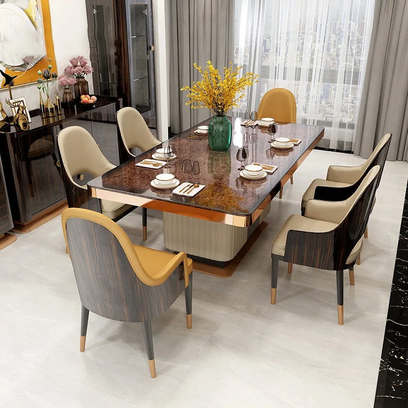 Villa high-end light luxury solid wood rectangular dining table and chair Italian style modern large dining table