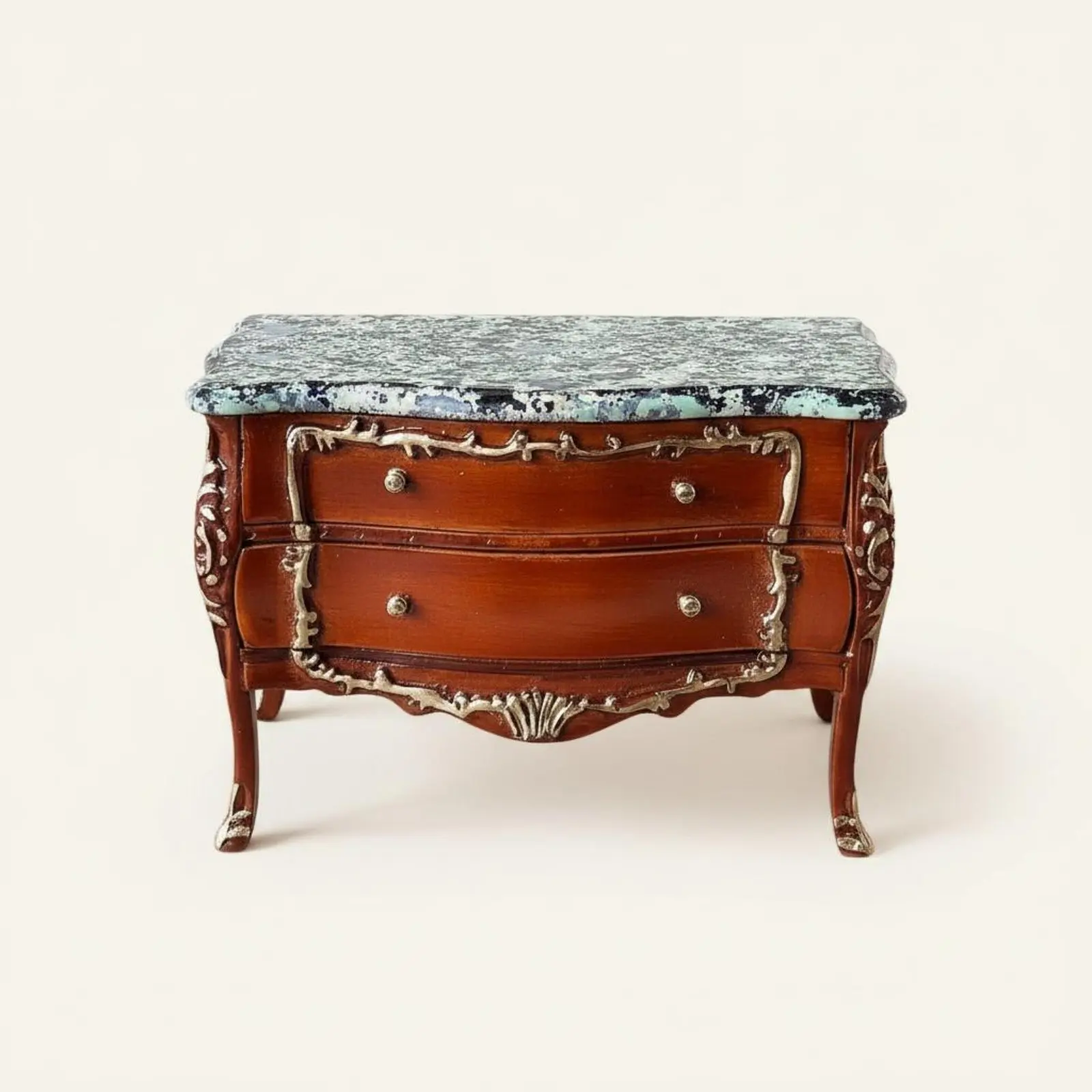 

European Design Miniature Chest Gold Trimmed Miniature Chest of Drawers 1:12 Scale Commode for Collectors, Miniature Scene