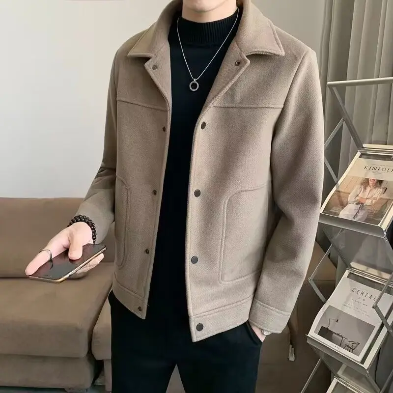 

New Wool Slim Casual Versatile Lapel Long-sleeved Jacket for Men in Autumn and Winter