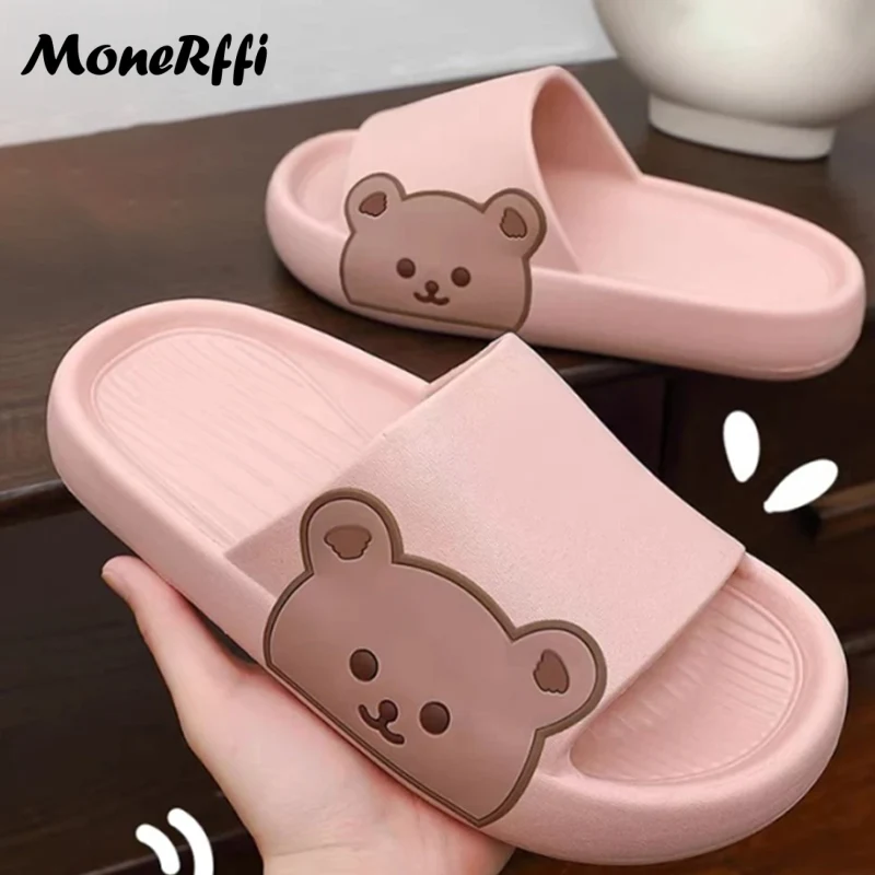 Summer Slippers Women Shoes Beach Slides Cartoon Bear Flip Flops Men's Slipper Indoor Bathroom Anti-Slip Shoes Couple Sandals