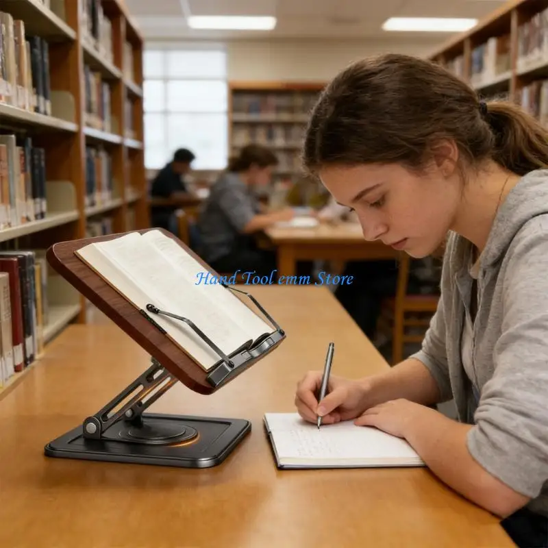 H37F Modifiable Corner Oaken Stand For Reading Writing 360 Turn Vertical Lean Ergonomic Comfort