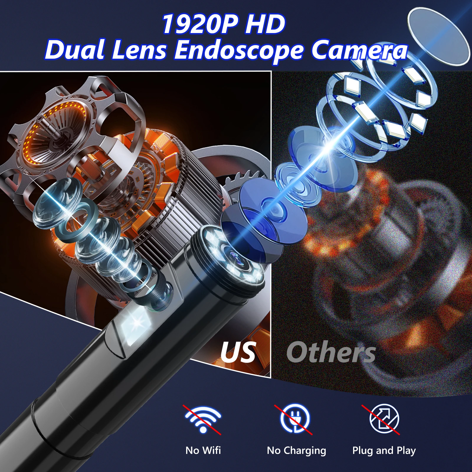 Portable endoscope 10m industrial endoscope High-definition imaging 8 LED lights included Compatible with smartphones