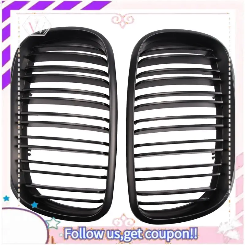 

Portable Matte Black Front Bumper Dual Slat Front Kidney Grill Grille For-BMW X5 X6 E70 E71 2007-2014