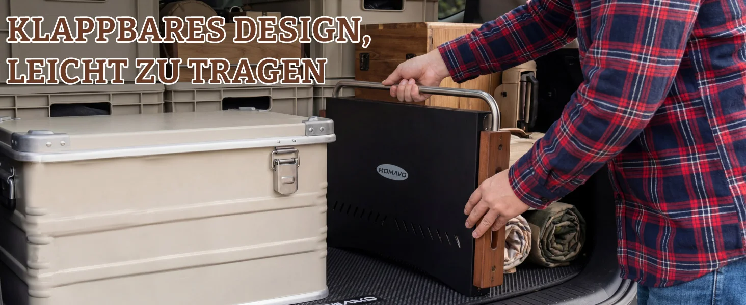 HOMAVO tragbarer grill, kompakter Holzkohlegrill für den Außenbereich, geeignet für Camping, Picknick und Garten, 1-4 Personen – Detail 2