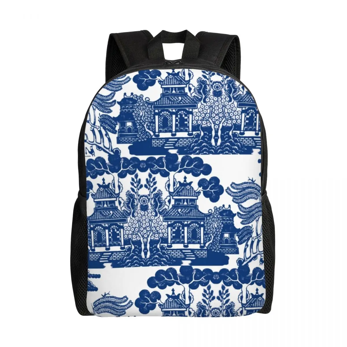 

Blue Willow Chinoiserie Blue And White Porcelain Inspiration Laptop Backpack Casual Bookbag for School College Students Bags