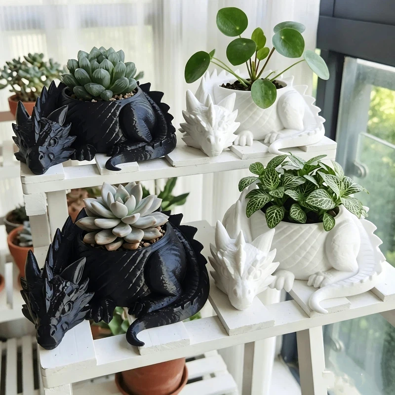 3D Printed Dragon Shaped Plant Pot Growing Pots Plastic Succulent Planter Funny Handmade Jewelry Storage Tray for Living Room