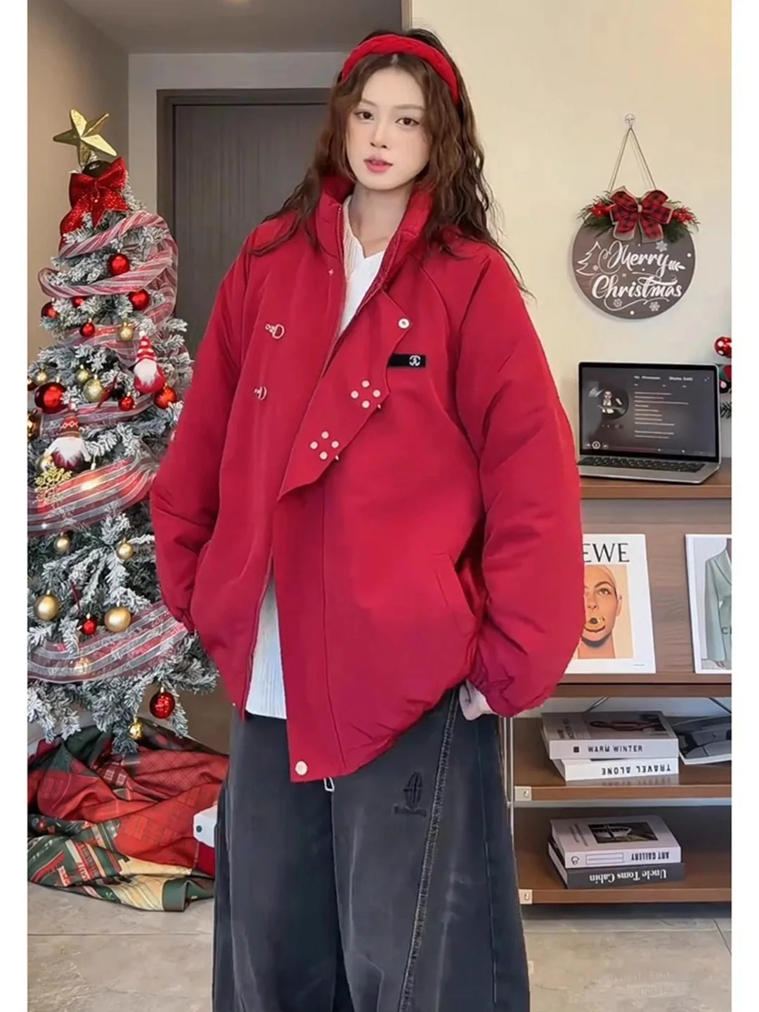 

Красная утепленная хлопковая рабочая куртка Cisas, мужская зимняя куртка с воротником-стойкой, бейсбольная куртка, синяя верхняя одежда