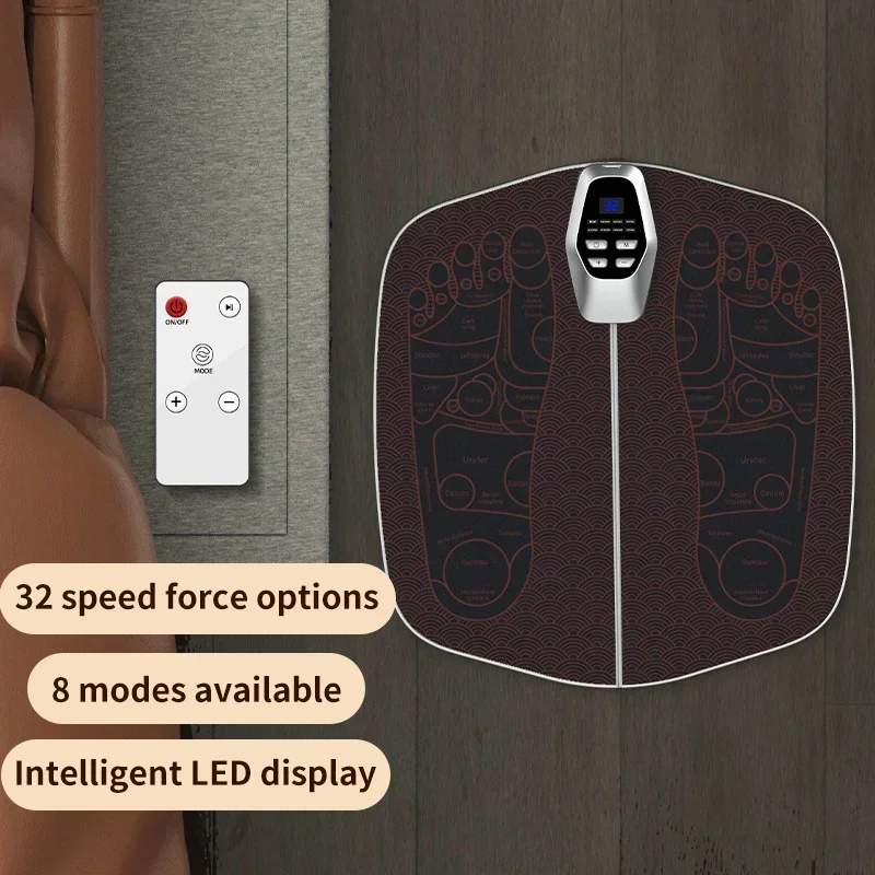 EMS Foot Massager Mat 8 Modes 32 Intensity Levels Remote Control LED Display Electric Foot Massage Pad for Home Relaxation