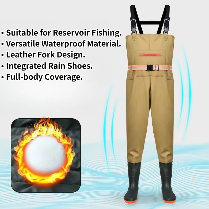 Thickened Cotton Fishing Overalls with Knee Pads And Webbing Winter Wading Pants Customizable Workwear Durable Knee Protector
