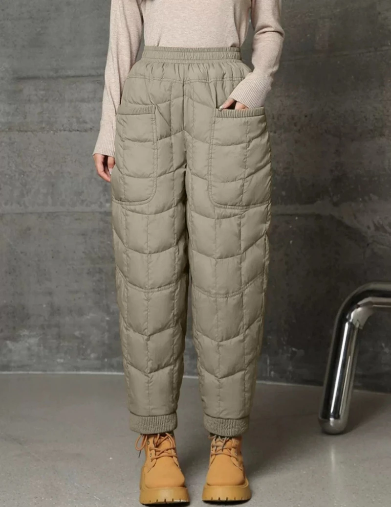 سميكة مبطنة بالصوف المرأة السراويل الشتاء يندبروف العزل الحراري مقاوم للماء Downcotton محشو سراويل تقليدية