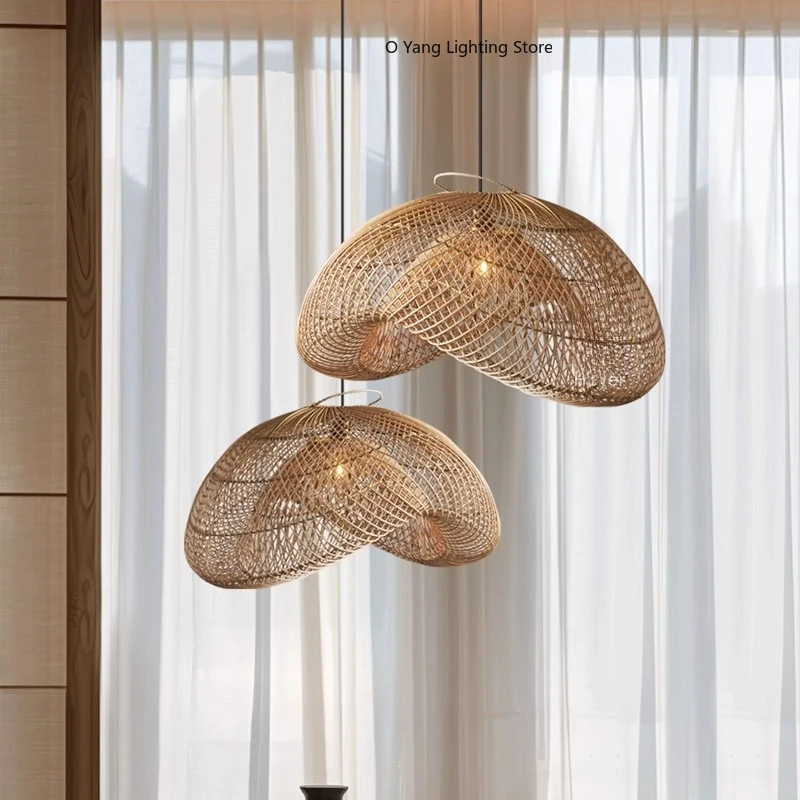 Ręcznie robione lampy wiszące w stylu japońskim wabi-sabi z rattanu, lampy do restauracji, retro lampy wiszące w stylu zen do herbaciarni, dekoracja kuchni.
