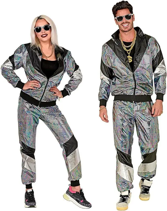 Carnival Disco Retro Trend Party Stage Show Wear 80s Clothing Tracksuit Jacket And Pants Couple Costume Set