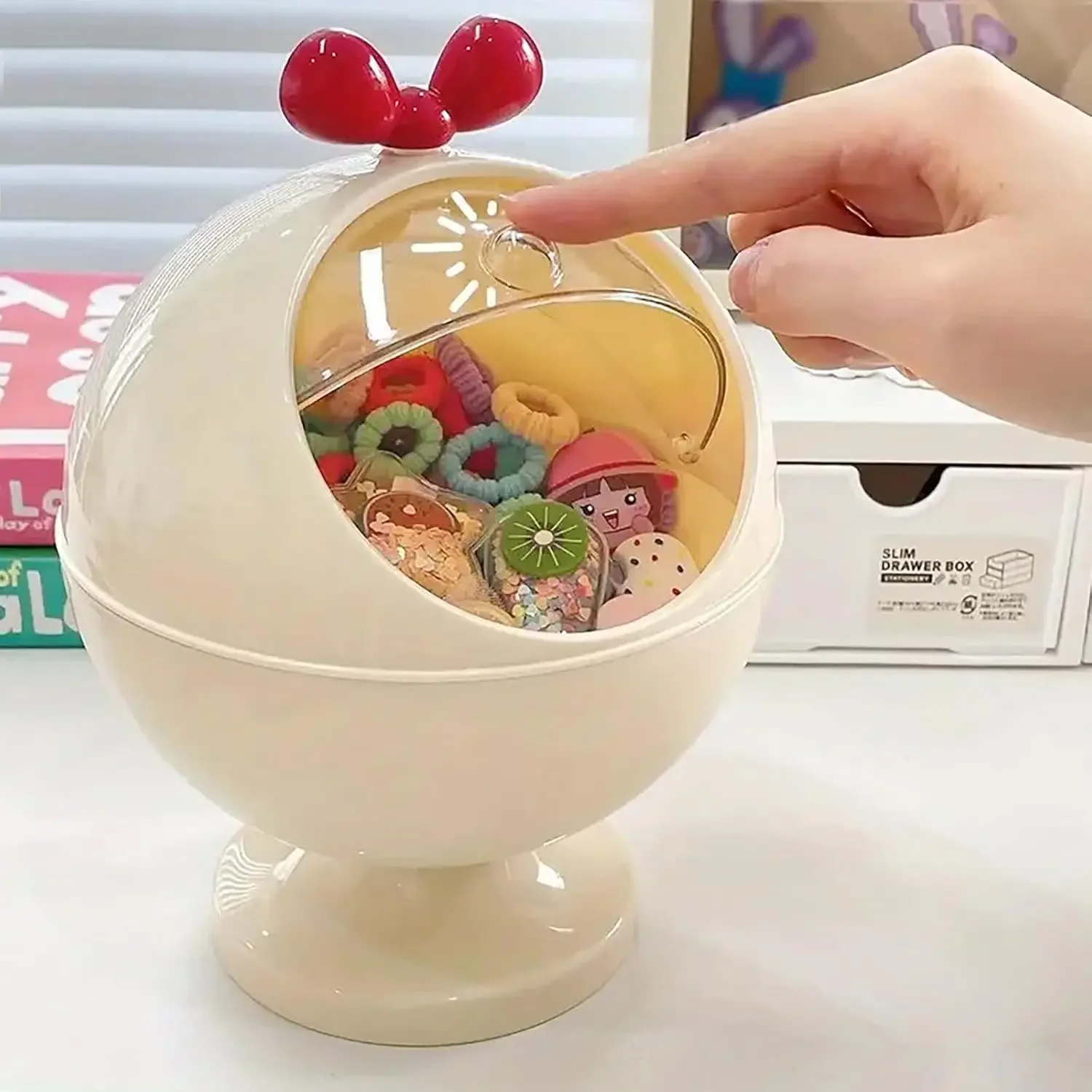 Desktop Bogen Lagerung Box Schreibtisch Veranstalter Bin Nette Student Mädchen Haar Zubehör Stationäre Lagerung Kawaii Koreanische Lagerung Rack