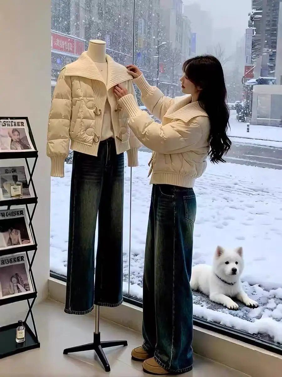 

Корейский женский хлопковый джет свободного покроя, пальто для хлеба, осень-зима, новый дизайн, отложной воротник