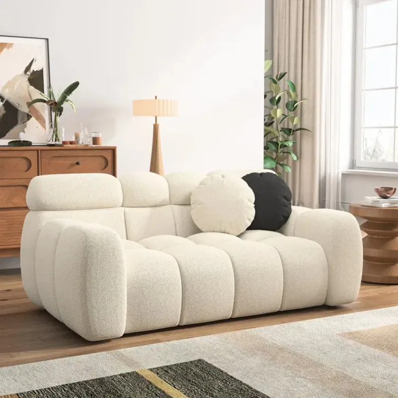 Modern Living Room Sofa Set Furniture White Linen Feather Cream Beige Fabric Inline Sofa Modular Couches Sectional Sofa