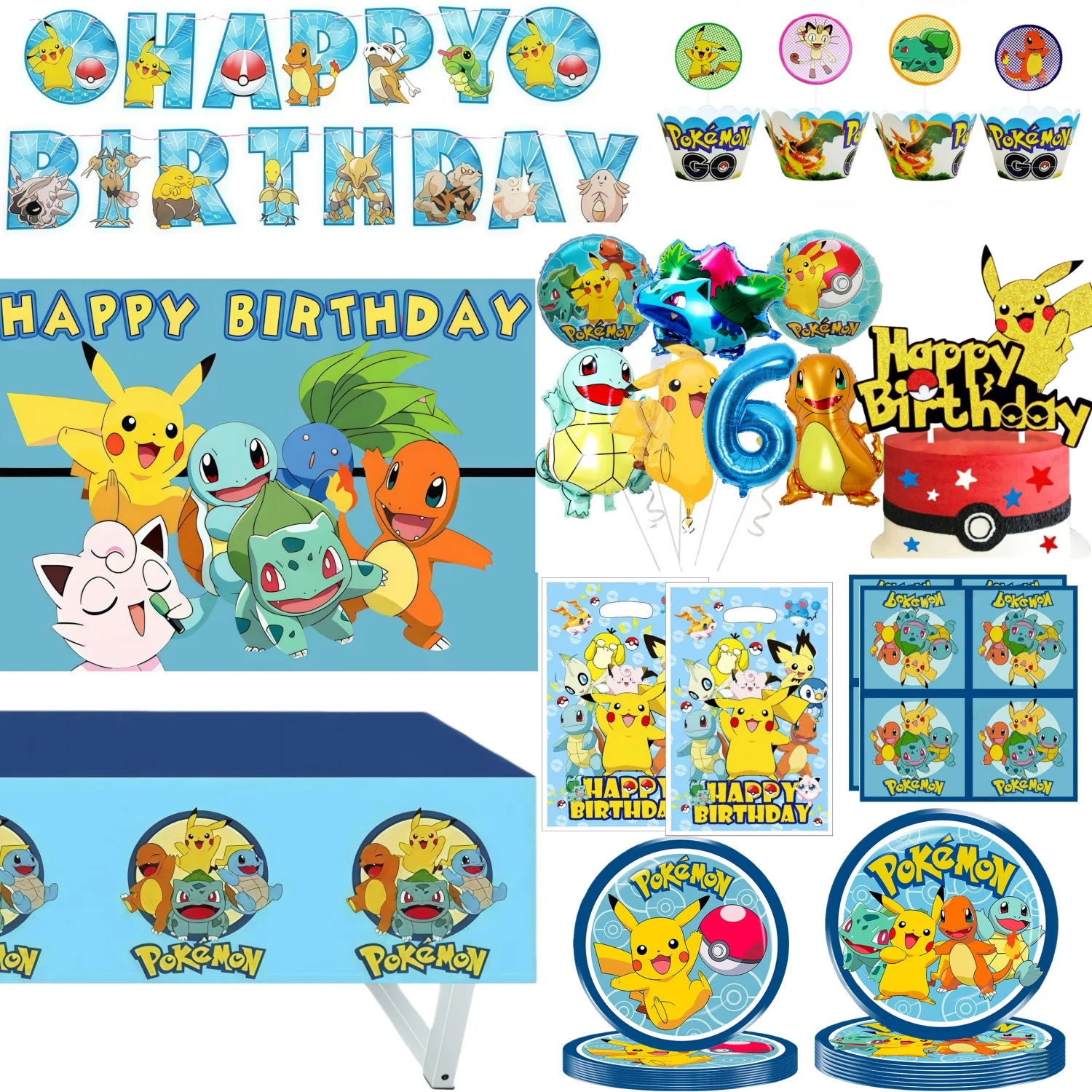 

Pokemon Birthday Party Decorations Pikachu Balloons Tableware Plate Tablecloth Cup Towel Mask Baby Shower Pokemon Party favors