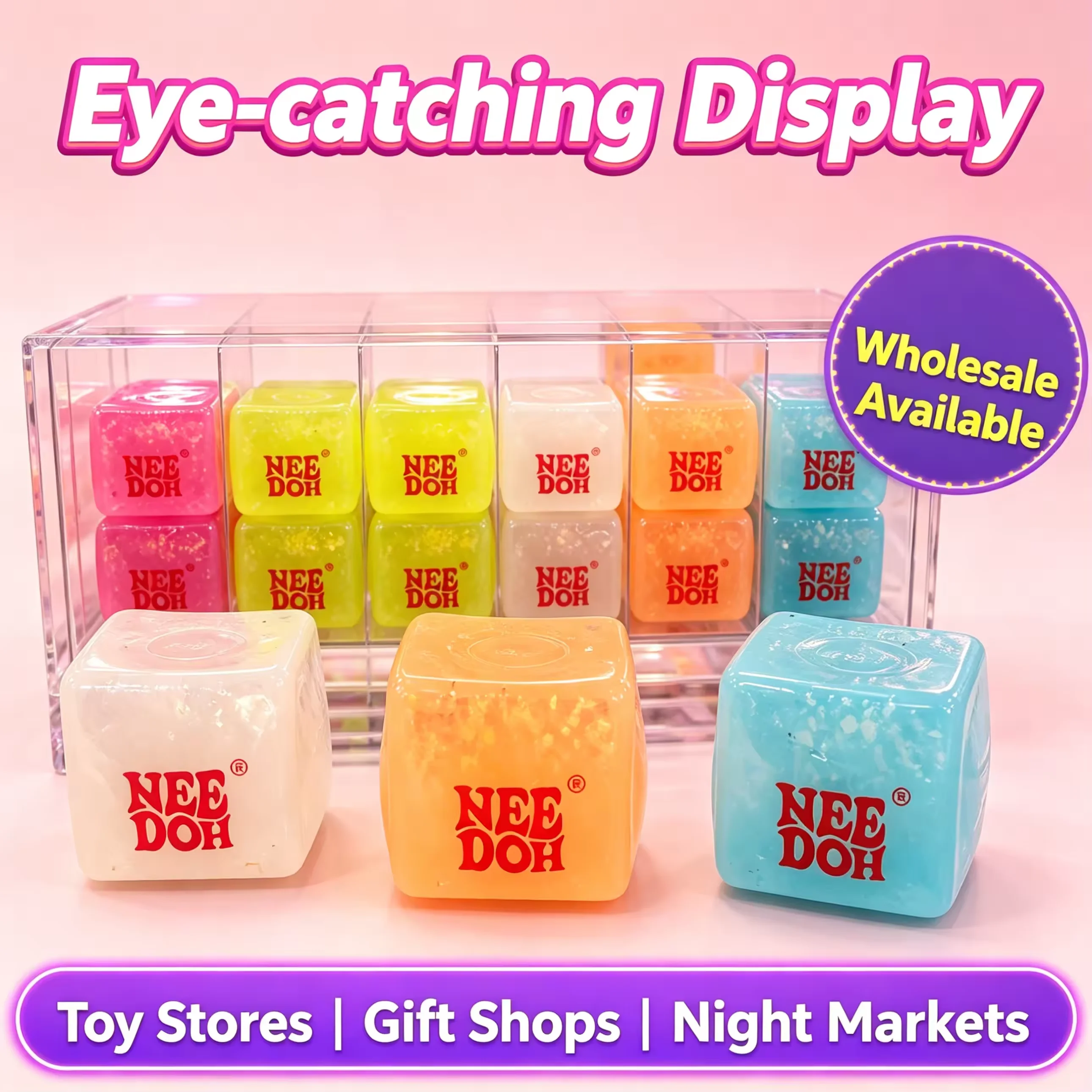 HOT Schylling  Nice Cube Squishy Stress Toy Glow In The Dark Slow Rebound Sensory Glitter Pressure Relief For Adults Gifts