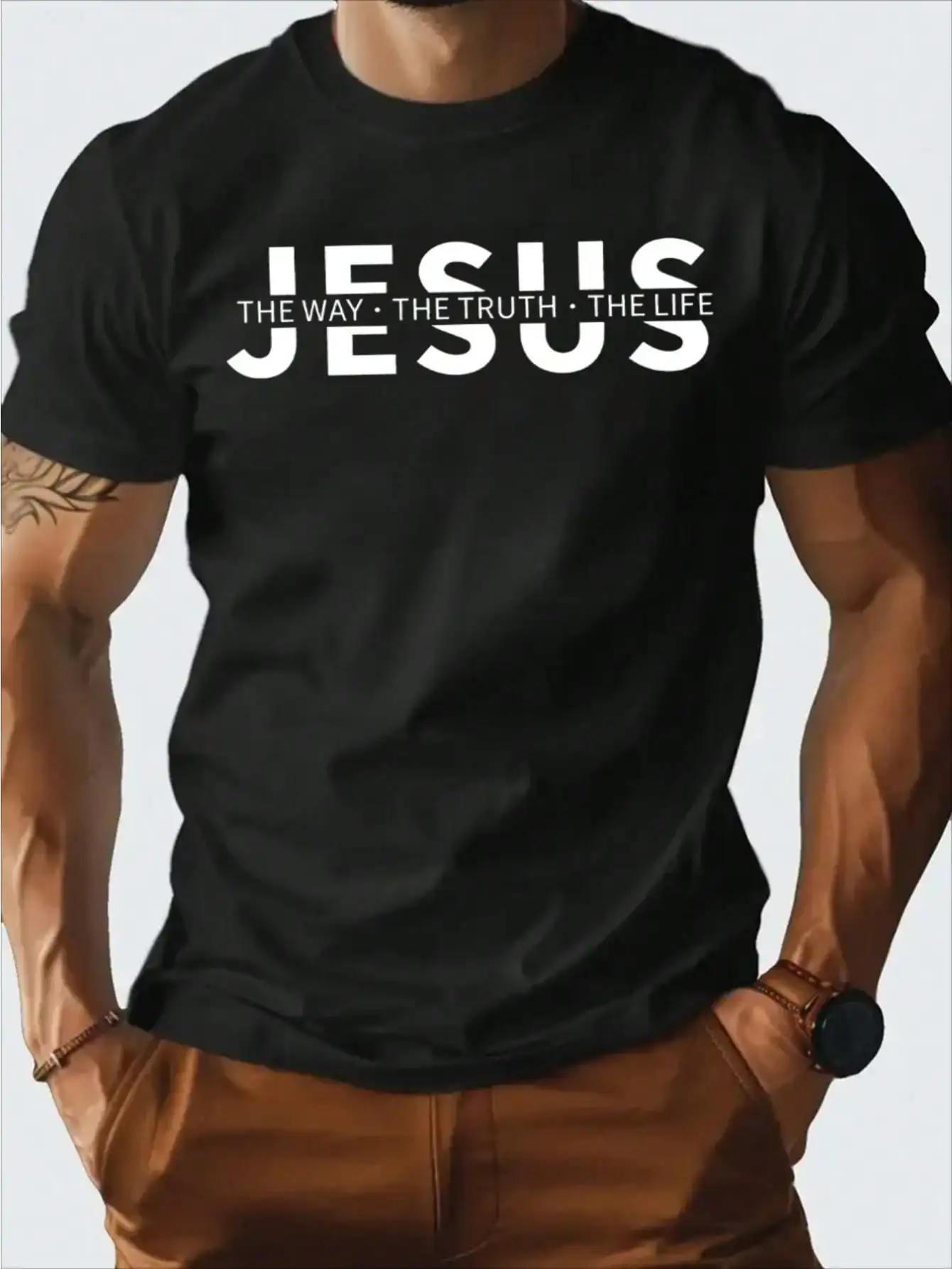 Navy Blue Men's Christian Faith Cotton T-Shirt, Jesus The Way The Truth The Life John Bible Verse Print, Soft Breathable Crew Neck Tee for Church Worship