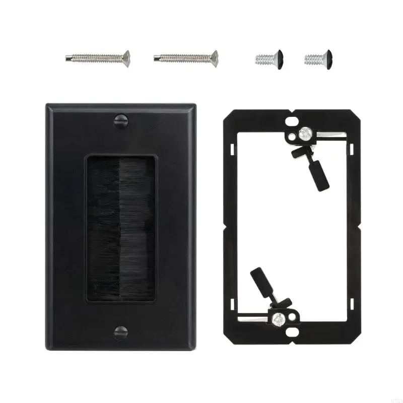 Brush Wall Plate with Mount Frame, Black Cable Routing Wall Plate for Media Room, Office and Desk Cord Organization for 87HA