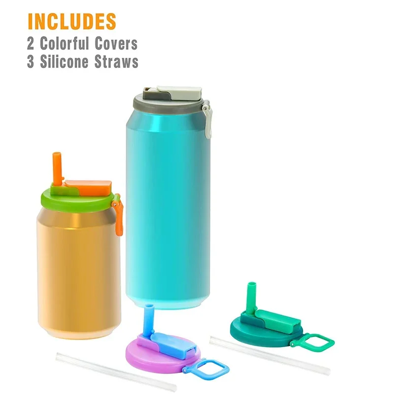 New Travel Soda Lid Soda Lid Cover Reusable Silicone Soda Lids with Straws Covers for Standard Beverage Cans for Picnics