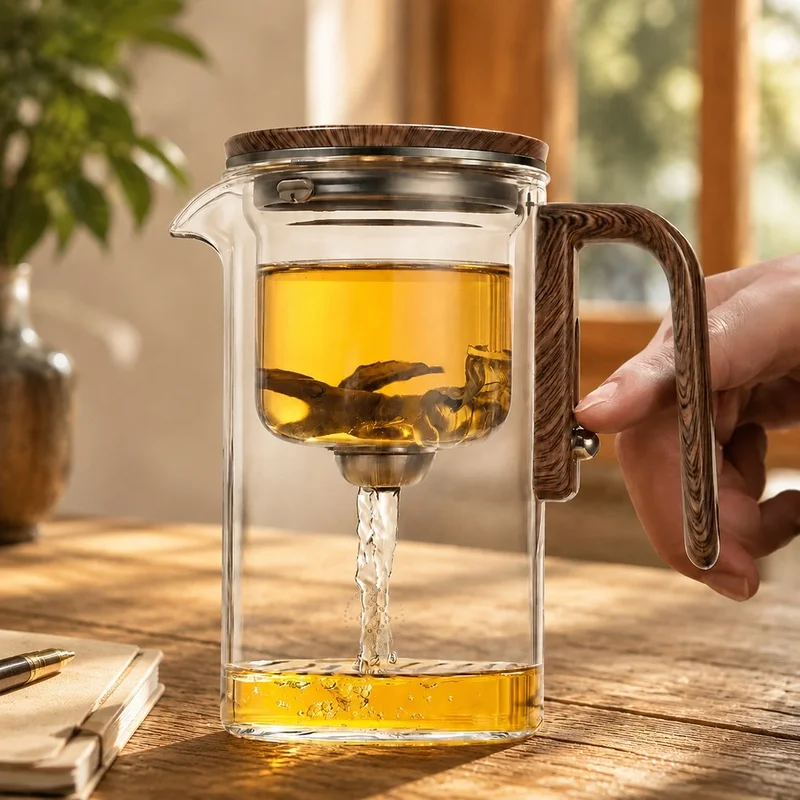520ML Heat-Resistant Glass Teapot Featuring Magnetic Strainer and One-Button Tea-Water Separation for Convenient Brewing