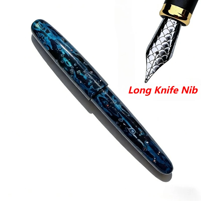 BALAOYE Luxury Raw Lacquer Fountain Pens Long Knife Bent 0.5/0.7 1.5 Nib Fish Scale Carving Tips Business Lacquered Ink Pen