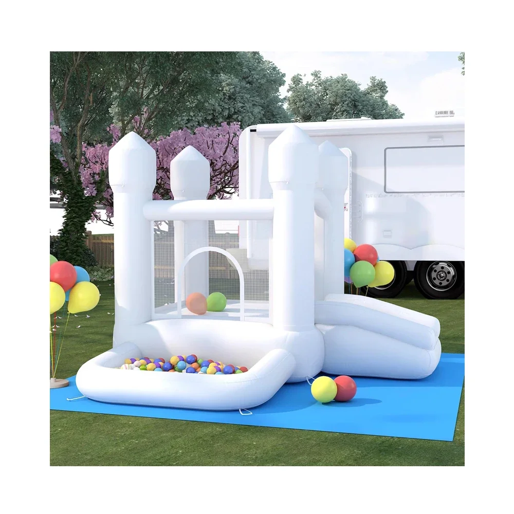 Castello gonfiabile per buttafuori in PVC bianco per bambini Gioco da salto per interni o esterni con il cortile della festa di compleanno include il ventilatore