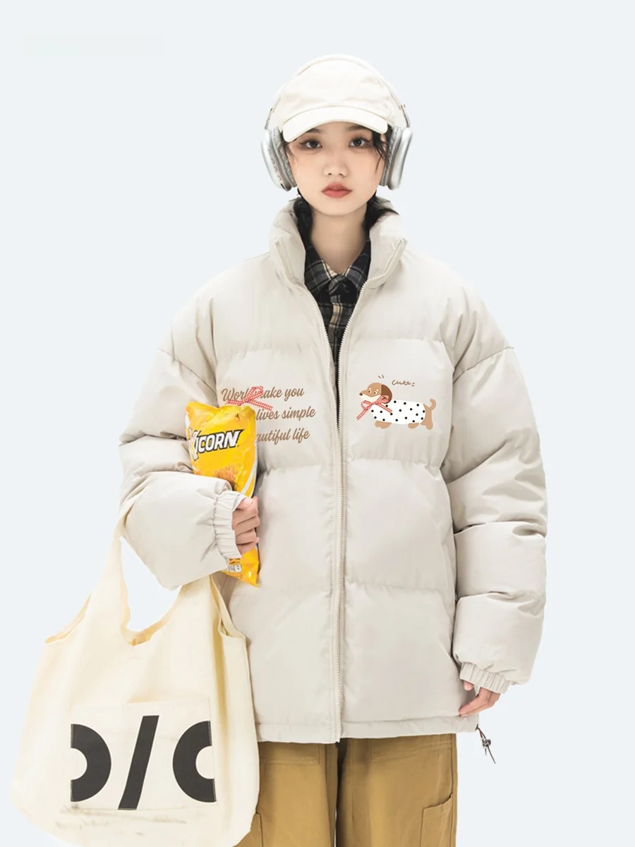 

Capricorn American Retro Cotton Jaet Women's Thiened Bread Sle Slimming Stand Collar Winter Coat Long Sve Zipper