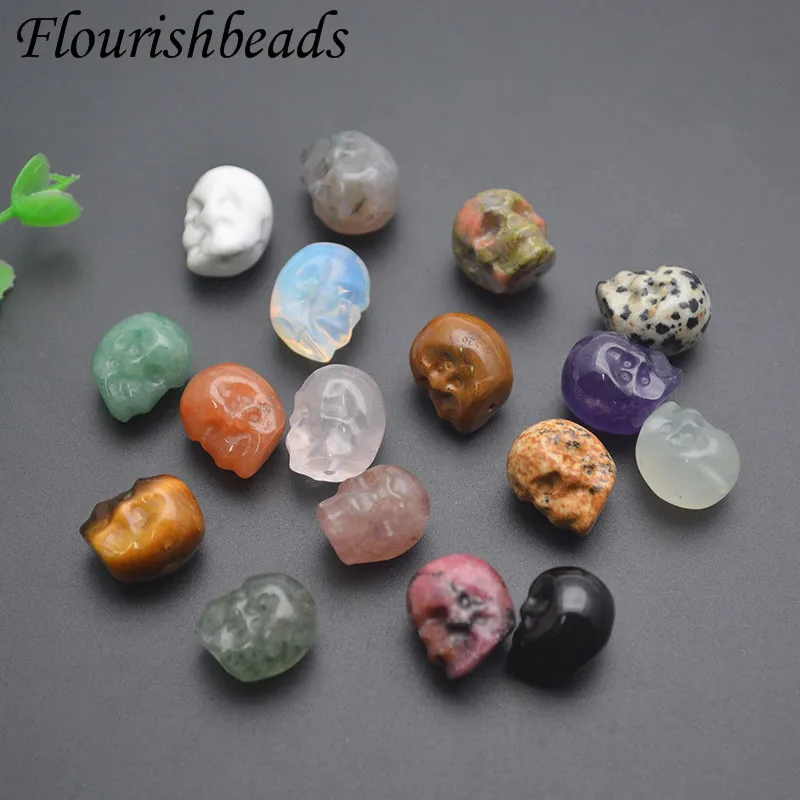 11x15mm Natural Crystal Gemstone Skull Head Stone Loose Beads Halloween Crafts DIY Pendant Necklace Jewelry Making