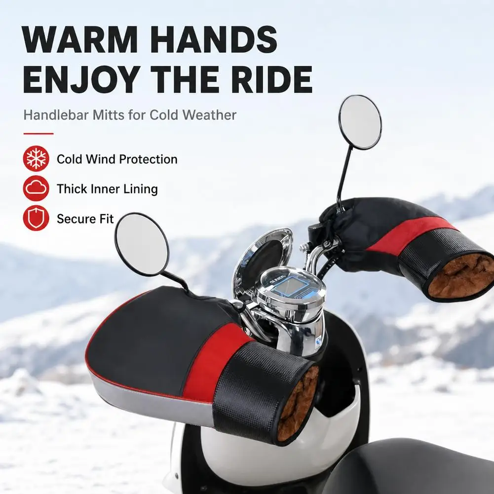 1 Pair Motorcycle Handlebar Muffs Winter Cycling Gloves Waterproof Handlebar Mitts Snowmobile E-Bike Motorbike Thermal Gloves
