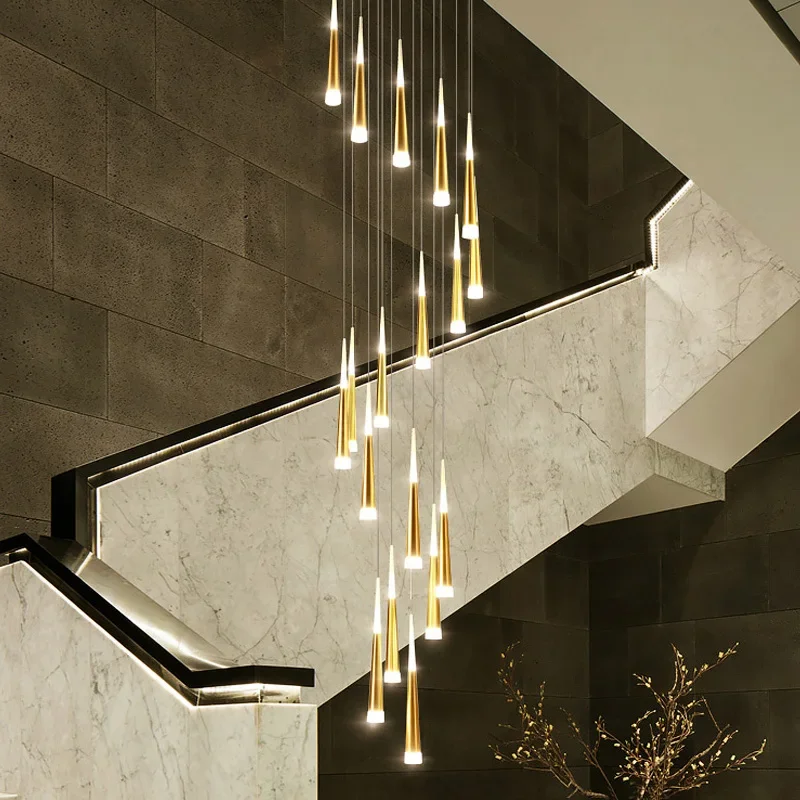 Modern Gold Large Staircase Chandelier Lighting For Villa Duplex Apartments LED Chrome Chandeliers LED Lamp Cristal LUSTER