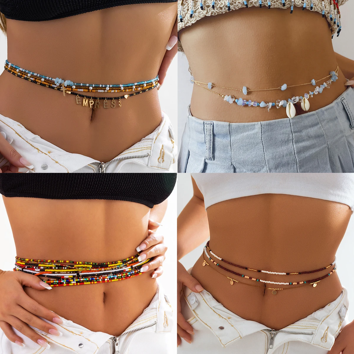 Summer Beach Bikini Colorful Seed Bead Waist Chains For Women Sexy Handmade Shell Belly Chain Waistbeads Boho Jewelry